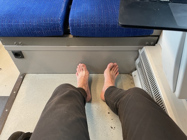 Alexander Fufaev is barefoot on the train